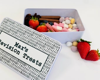 Scandi inspired doodle personalised storage tin, personalised tin, grazing box, grazing tin, teenage boy, gifts for him, black and white