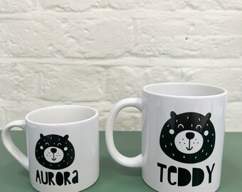 Personalised Cute Bear Mug, Personalised Child Mug, Gifts for Children, Ceramic Personalised Mug, Plastic Personalised Mug