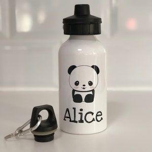 Personalised Panda Aluminium Water Bottle with Sports Lid and Screw Top Lid 400ml and 600ml water bottles available