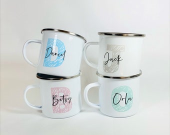 Personalised Pastel Initial and Name Enamel Mug, Gifts for Children