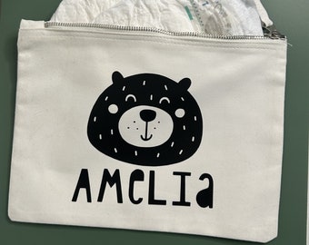 Personalised Cute Bear Nappy Bag, Small Baby bag, Nappy Storage, Cute Baby Bag, Scandi Bear, Bear Bag