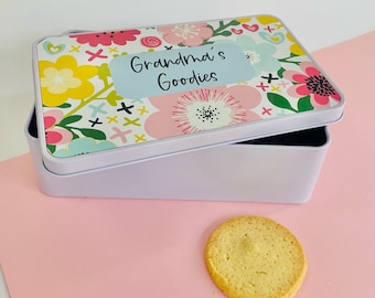 Personalised Floral Tin, Biscuit Tin, Gifts for Her, Personalised Biscuit Tin, Pastel Florals, Personalised Tin, Bright Florals