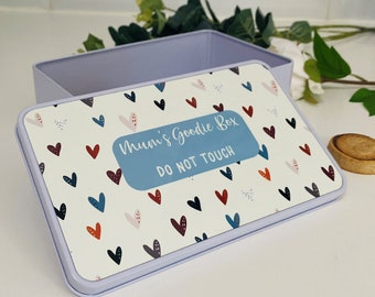 Personalised Hearts Tin, Biscuit Tin, Gifts for Her, Personalised Biscuit Tin, Cute Hearts, Personalised Tin, Boho Hearts