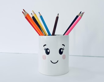 Cute Face Pencil Pot, Ceramic Pencil pot, Cartoon Pencil Pot, Gifts for Children, Bedroom Accessories, Office Storage