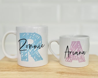 Personalised Pastel Initial Name Mug, Personalised Child Mug, Gifts for Children, Ceramic Personalised Mug, Plastic Personalised Mug