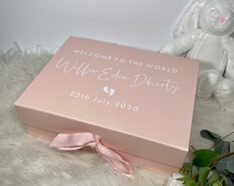 Welcome To The World Baby Personalised Gift Box, Newborn Keepsake Box, Baby Gift, Gifts for Parents, New Baby, Baby Girl Personalised Gift