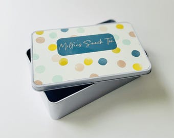 Personalised Pastel Spotty Tin, Small Biscuit Tin, Gifts for Her, Personalised Biscuit Tin, Cute Storage, Personalised Tin, Goodie Box