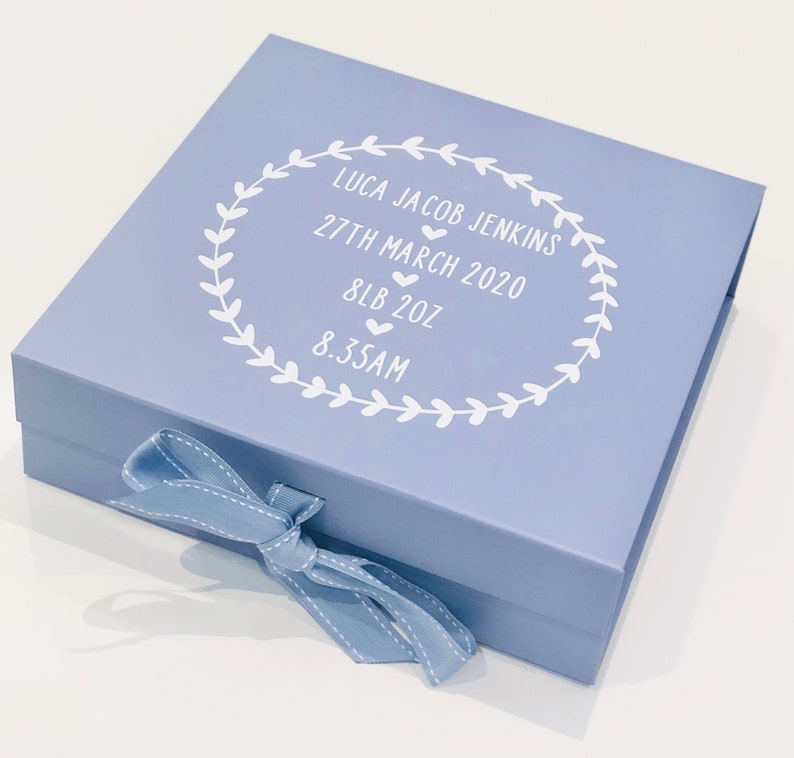 Baby Blue Personalised Baby Keepsake Box Floral Design With Etsy UK