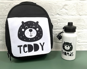 Personalised Cute Bear Lunch Bag and Matching 400ml Water Bottle