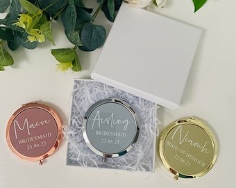Personalised Wedding Compact Mirror, Rose Gold Mirror, Silver Mirror, Gold Mirror, Gifts for Bridesmaids, Gifts for Maid of Honour