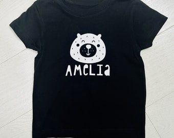 Personalised Cute Bear T-shirt, Kids Clothing, Black and White, Toddler Clothing, Toddler t-shirt, Childrens Clothing