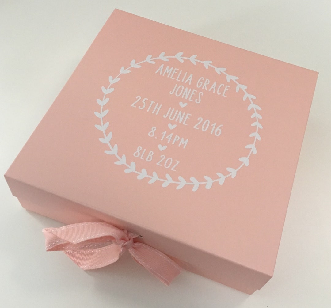 Pink Personalised Baby Keepsake Box, Floral Design With Name, Date of ...