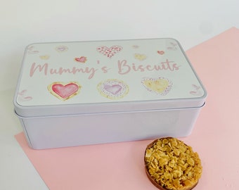 Personalised Biscuit Tin, Biscuit Tin, Gifts for Her, Personalised Tin, Made with Love, Personalised Tin, Biscuits, Hearts, Mummy's Biscuits