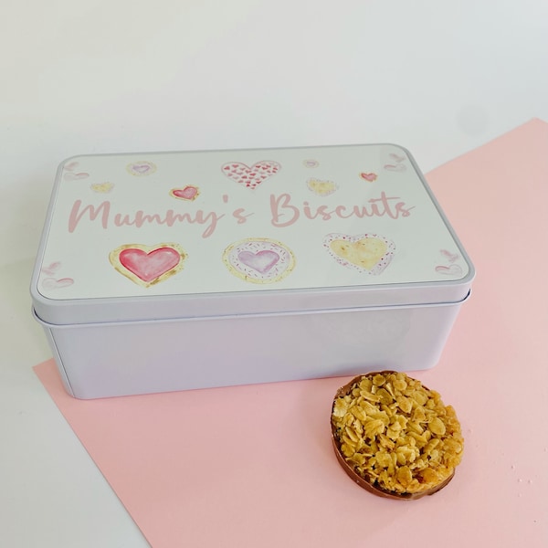 Personalised Biscuit Tin, Biscuit Tin, Gifts for Her, Personalised Tin, Made with Love, Personalised Tin, Biscuits, Hearts, Mummy's Biscuits