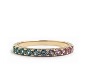 Color Change Garnet Ring, Half Eternity Wedding Band, Pave Ring, Anniversary Ring, Unique Ring
