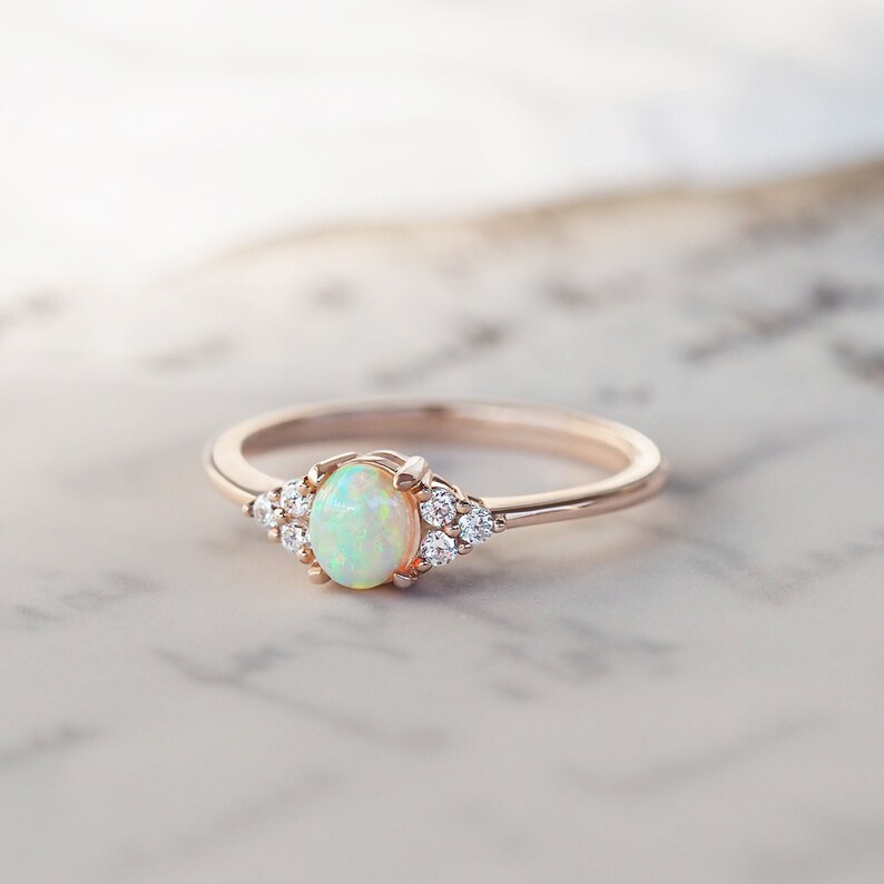 Opal Engagement Ring Rose Gold Dainty Opal Gold Ring for - Etsy