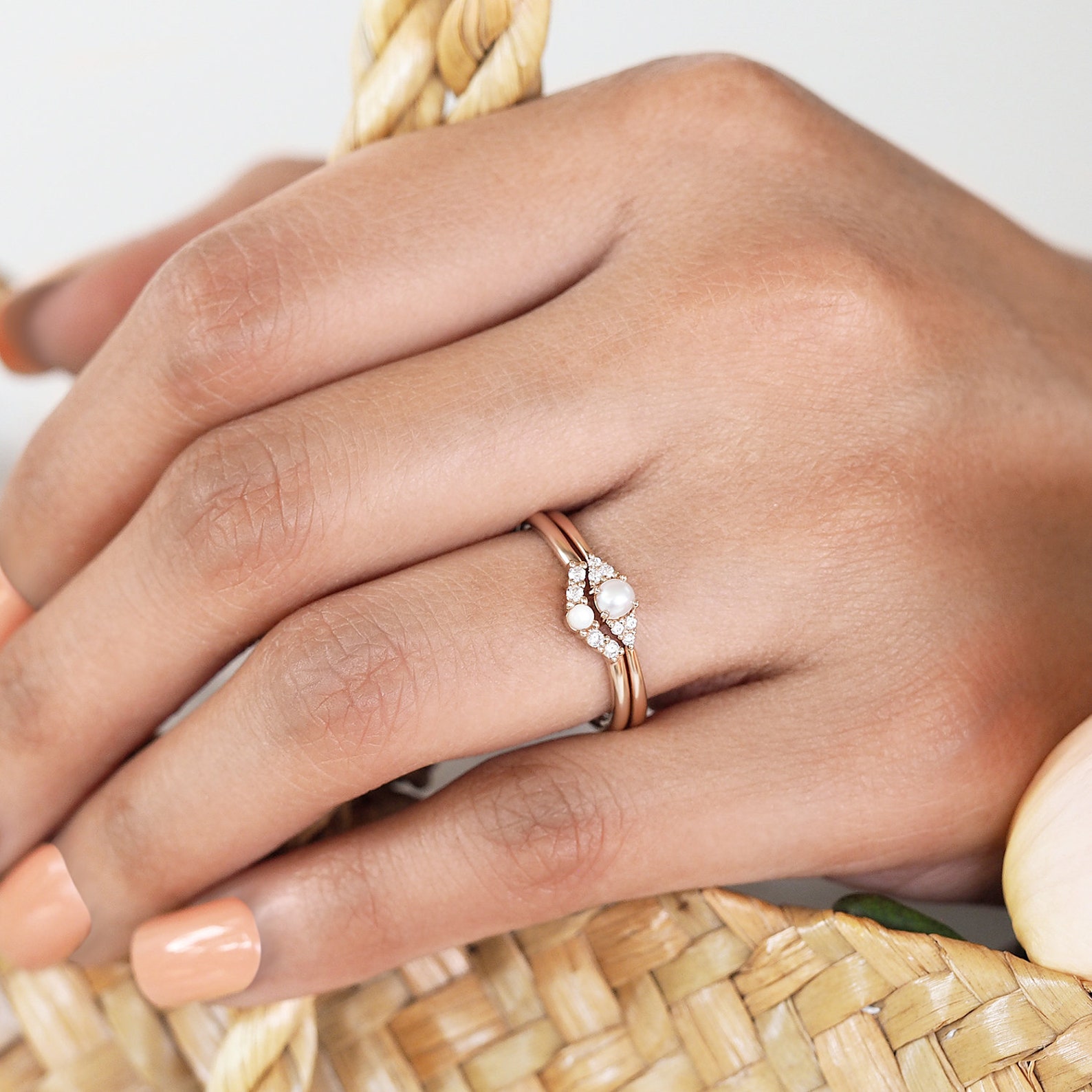 Pearl Ring Pearl Engagement Ring Pearl Promise Ring for Her Etsy