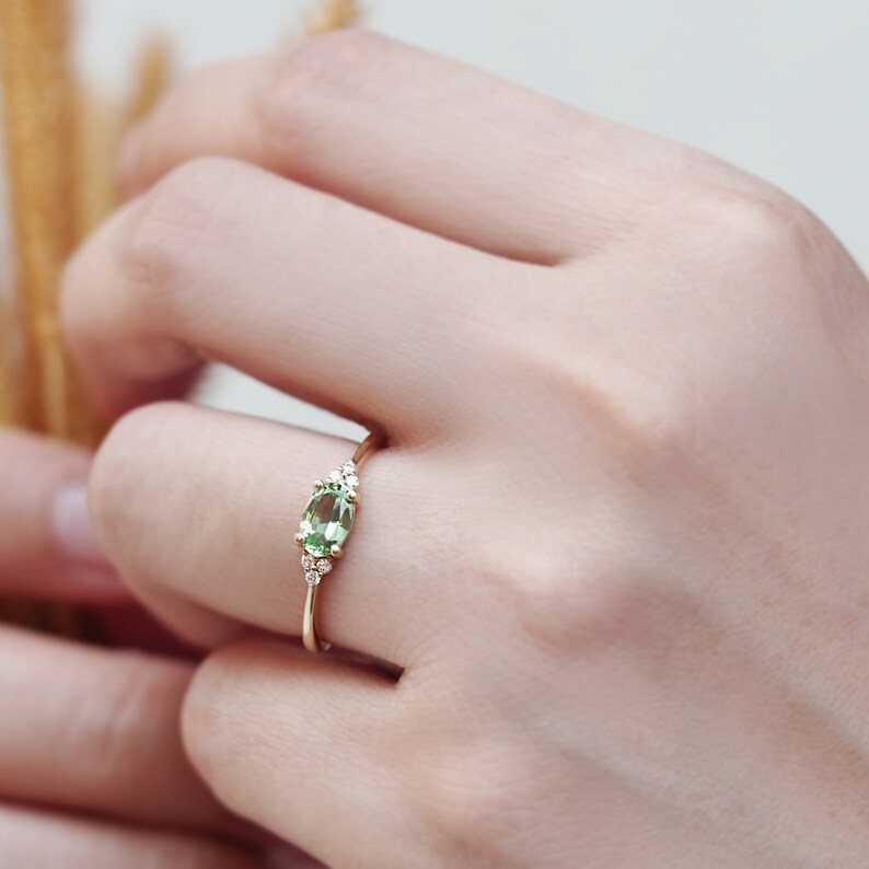 Tsavorite Green Engagement Ring in East West Oval Etsy