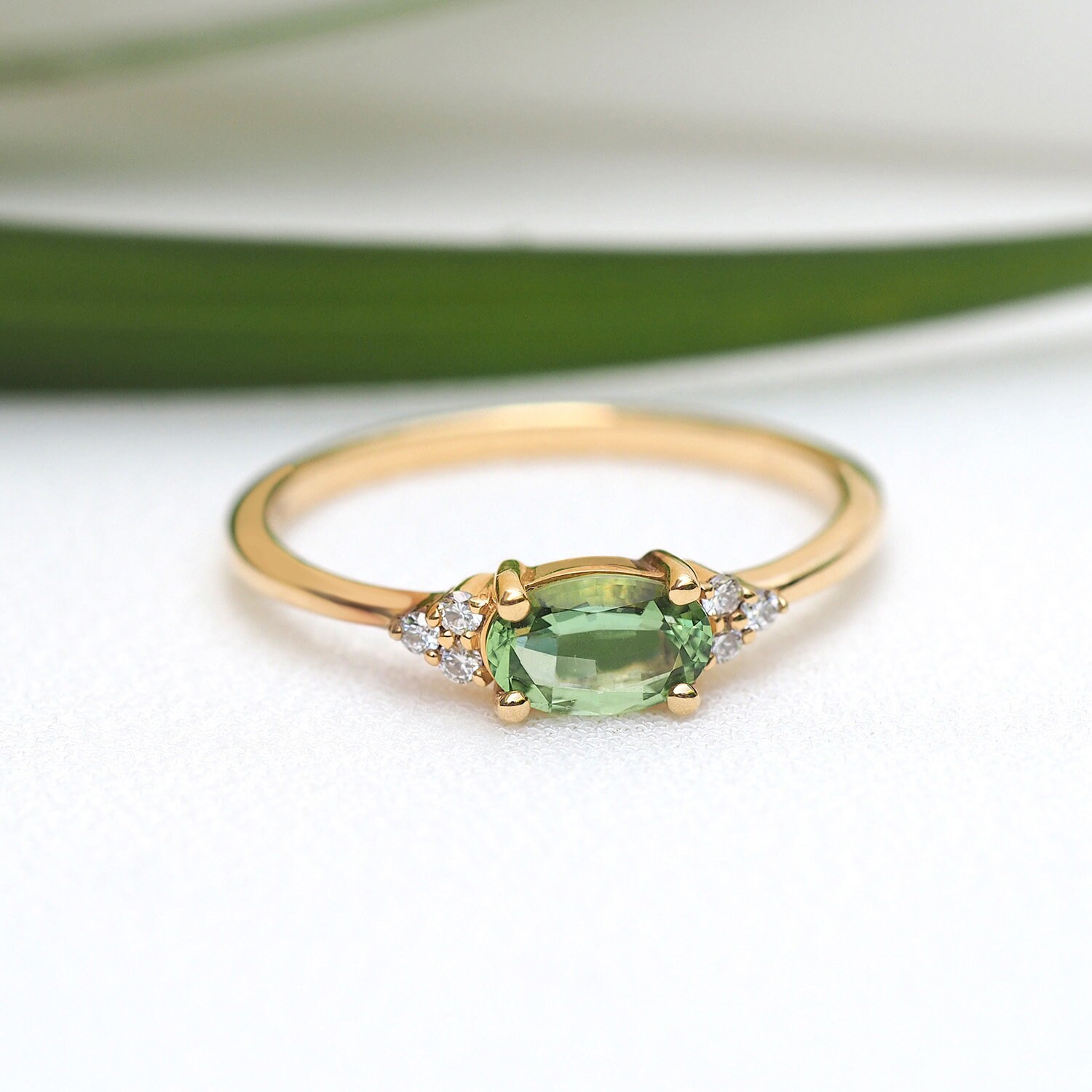Tsavorite Green Engagement Ring in East West Oval Etsy