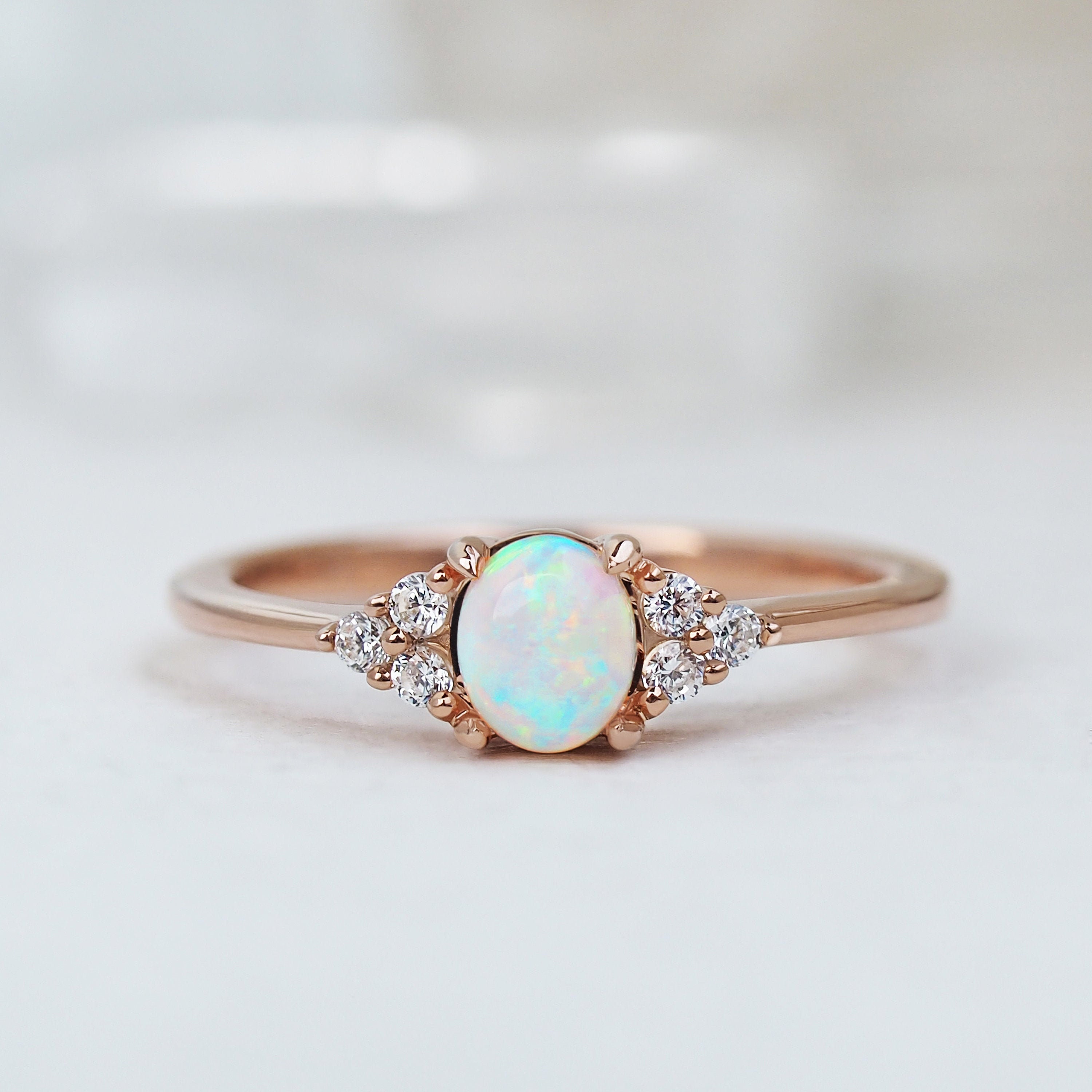 Opal Engagement Ring Valentine Gift Dainty Ring 14k Rose | Etsy