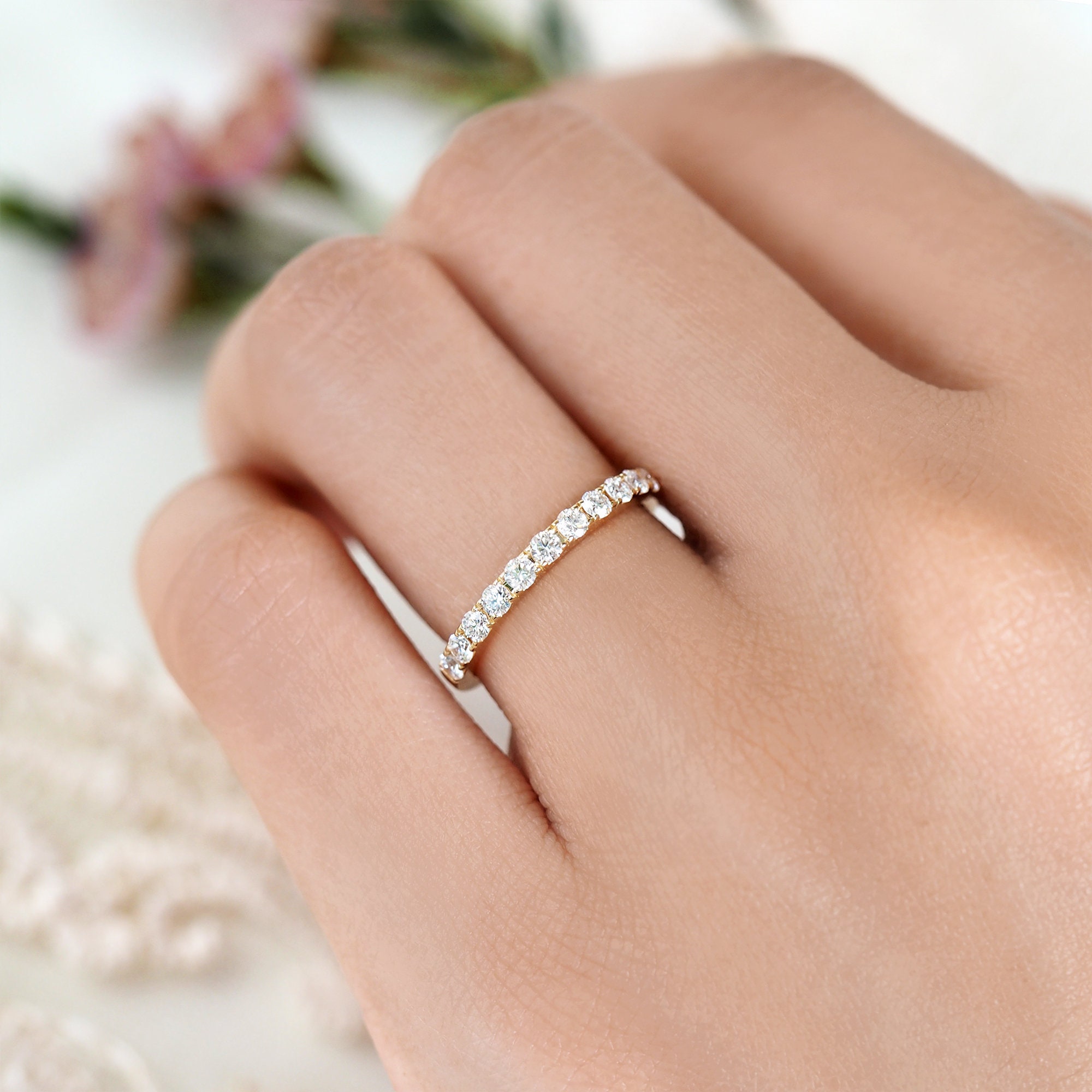 Half Eternity Diamond Ring / Wedding Band / 14K Gold Wedding | Etsy
