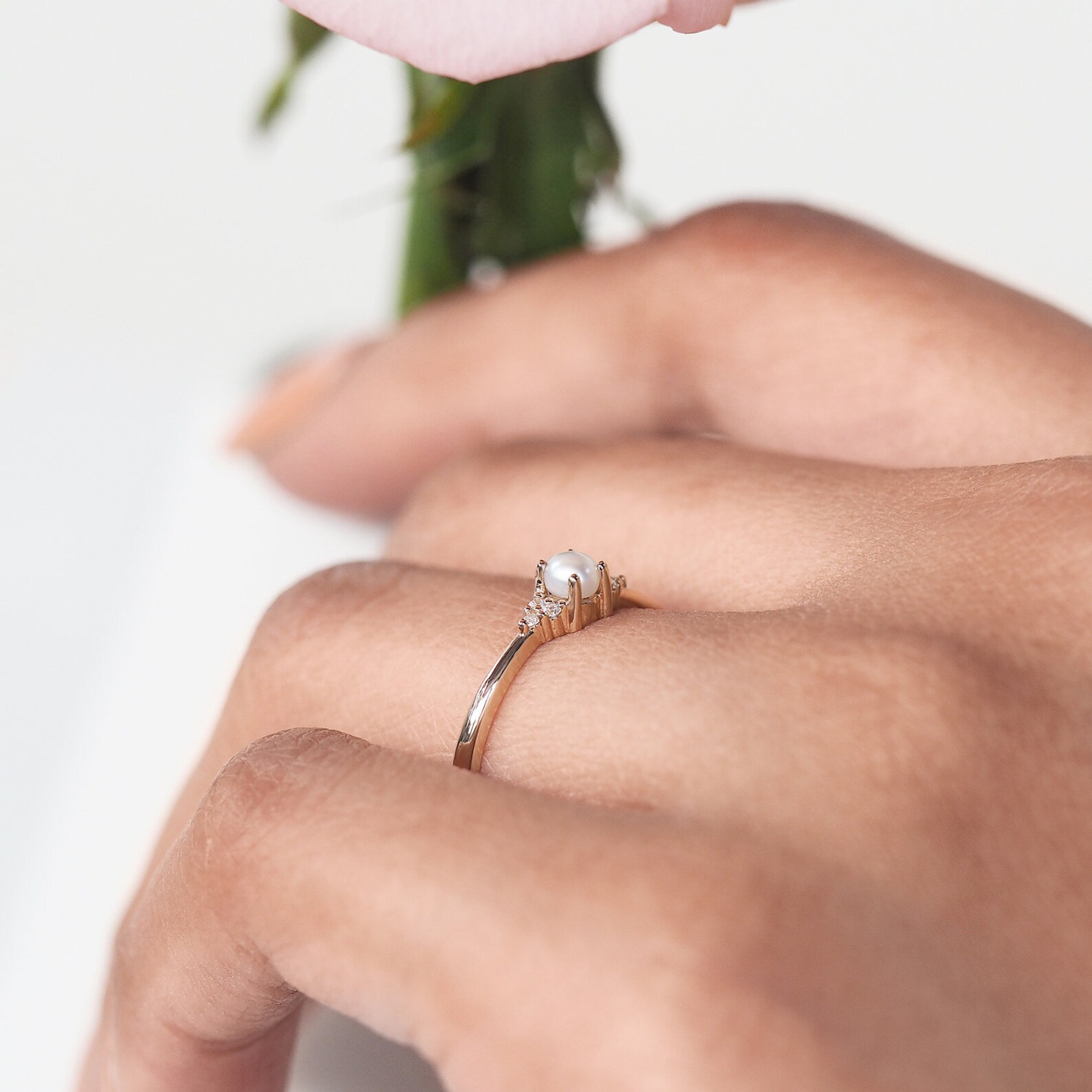 Pearl Ring Pearl Engagement Ring Pearl Promise Ring for Her Etsy