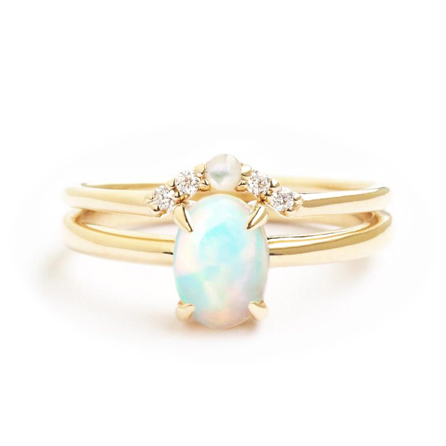 Opal ring set wedding ring set bridal ring set opal | Etsy