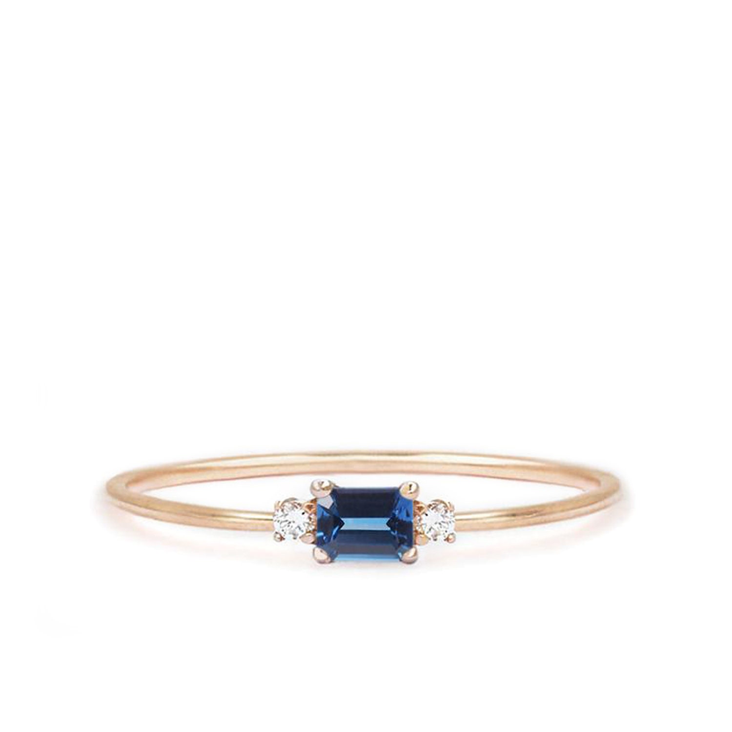 Blue sapphire ring baguette engagement ring for women gold | Etsy