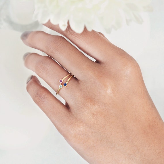 Birthstones Ring 3 Stone Ring Personalize Birthstone Gift for Mom Triple Birthstone Ring Three Diamond Engagement Ring 