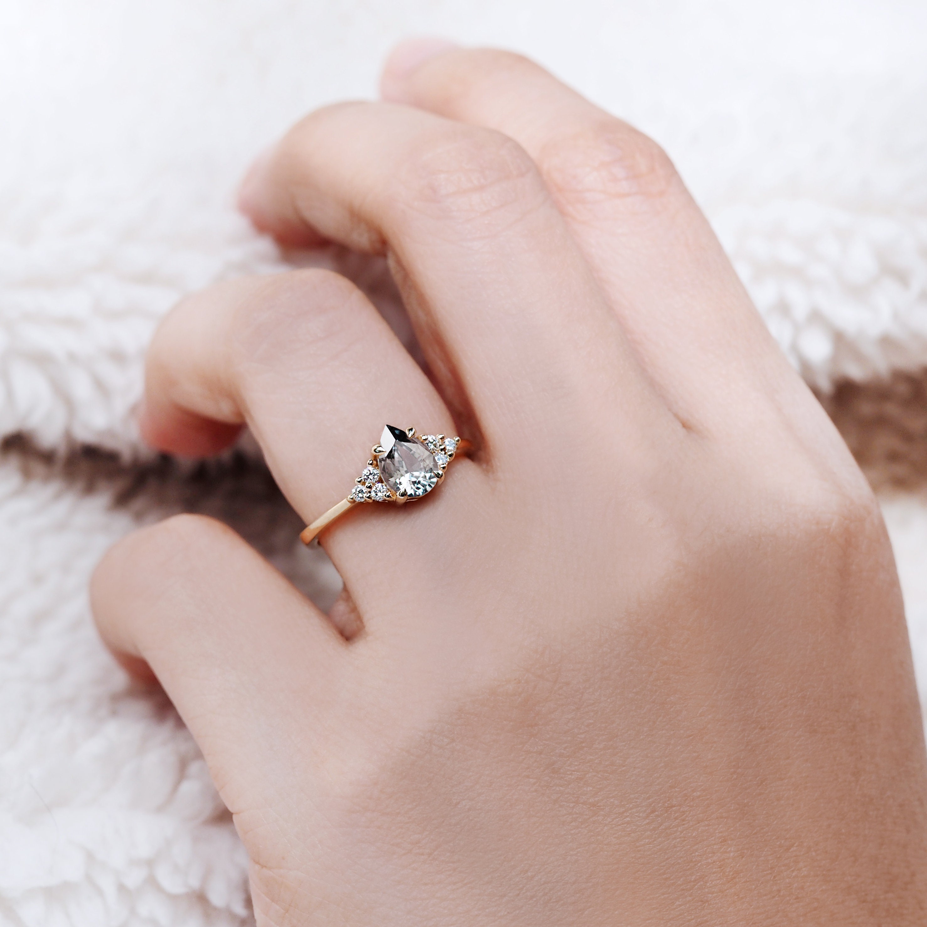 Gray Spinel Engagement Ring Pear Cut Ring Unique Ring 14k Etsy