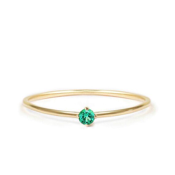 Tiny Emerald Ring May Birthstone Minimalist Ring Delicat | Etsy