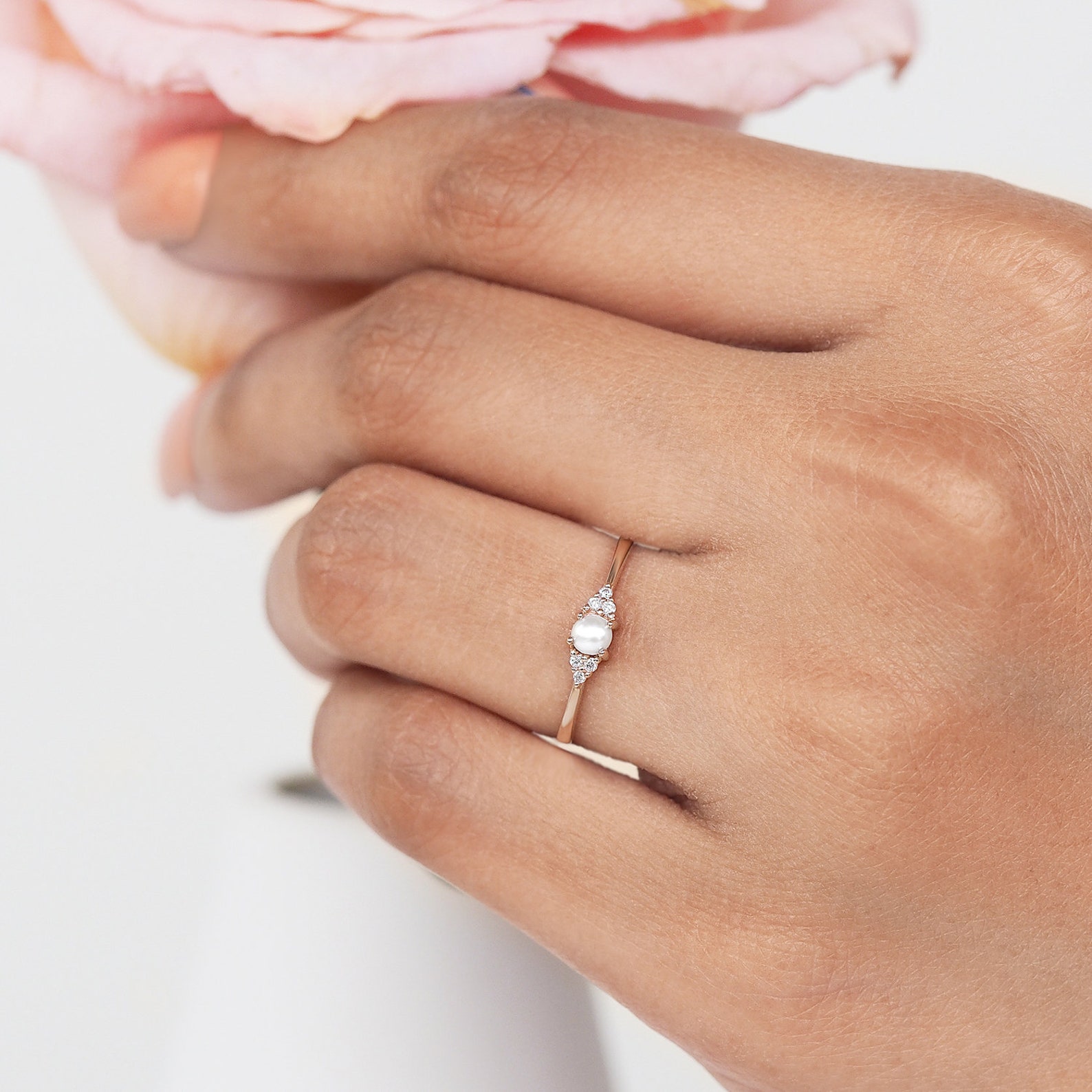 Pearl Ring Pearl Engagement Ring Pearl Promise Ring for Her Etsy