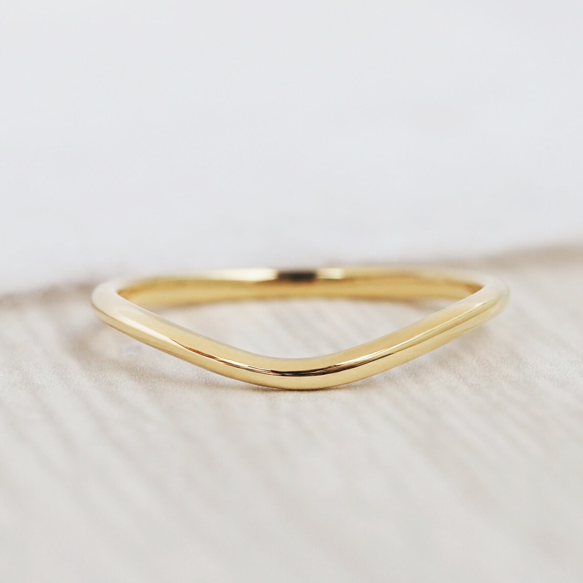 Solid Gold Curved Wedding Band Plain Wedding Band For