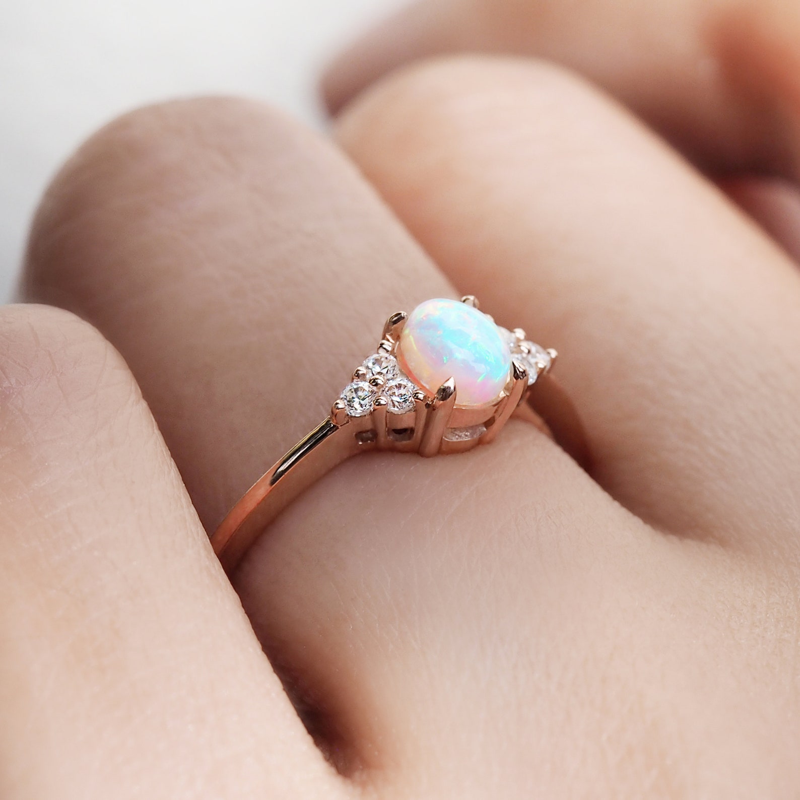Opal Engagement Ring Valentine Gift Dainty Ring 14k Rose Etsy