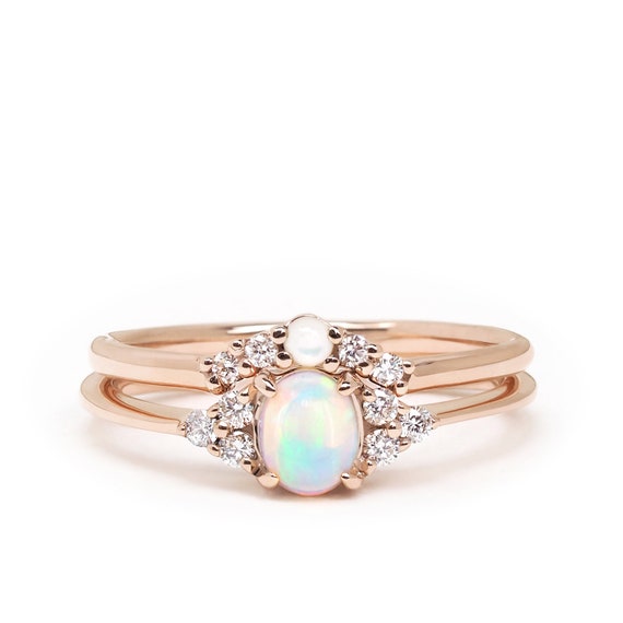 Opal Ring Set Wedding Ring Set Engagement Ring Set Bridal | Etsy