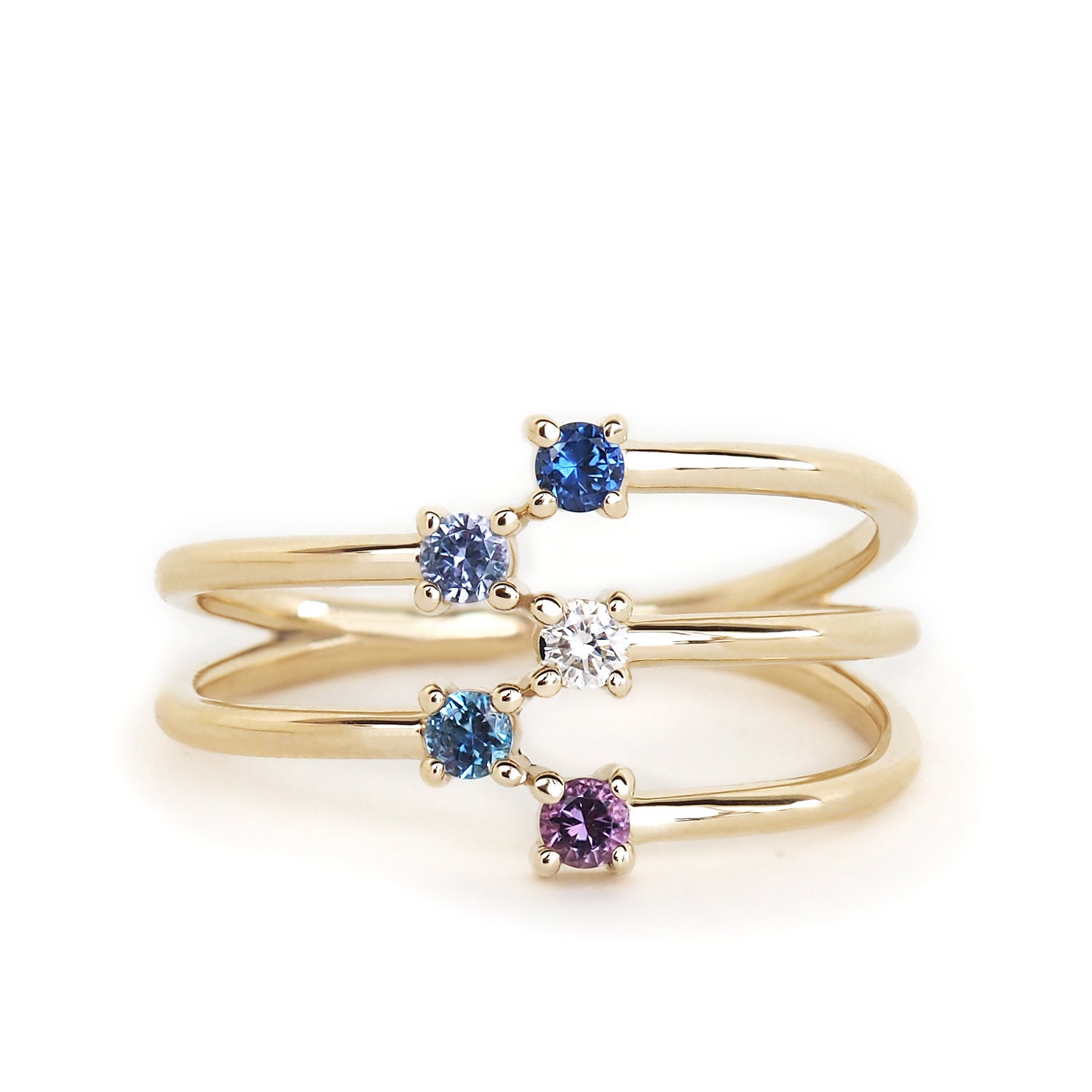 Solid Gold 5 Stone Mothers Ring Mothers 