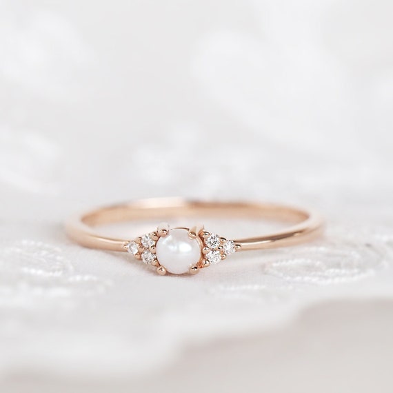Pearl Ring Pearl Engagement Ring Pearl Promise Ring for Her - Etsy