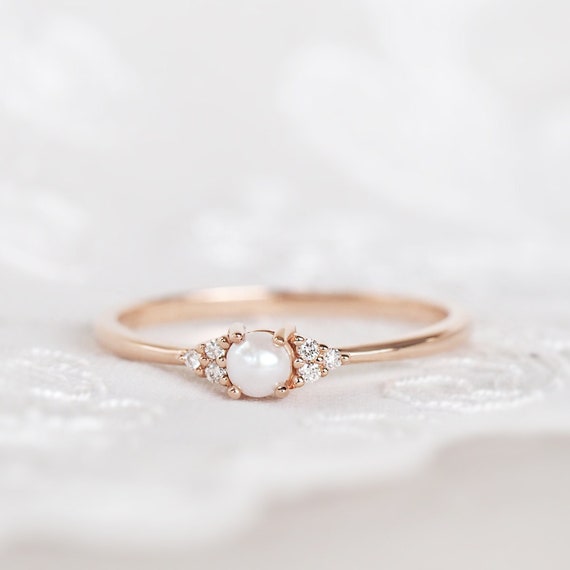 Pearl Ring Pearl Engagement Ring Pearl Promise Ring for Her Etsy