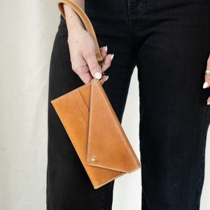Cartera de cuero para mujer, billetera hecha a mano, carteras clutch de cuero, billetera de cuero minimalista, billetera de cuero boho, billetera de pulsera de cuero