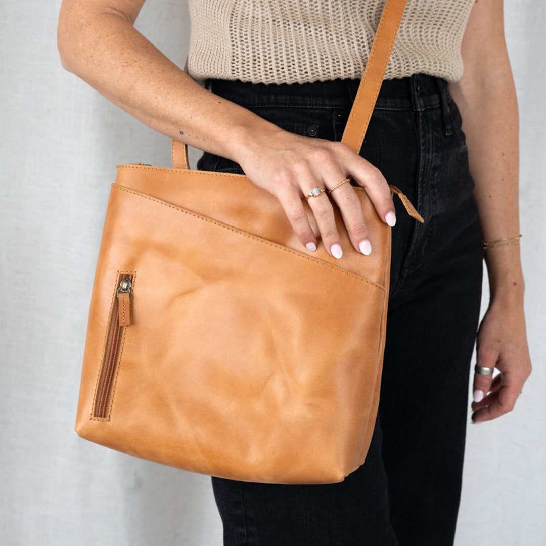 Full Grain Leather Sling Backpack Purse 2-in-1 Convertible Shoulder Bag Travel Black Leather Shoulder Bag | Leather Sling Bag - Qisabags main image 2