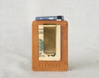 Full-Grain Leather Money Clip, Brass Clip, Handmade, Card Wallet