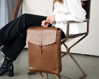 Minimalist Leather Backpack: Slim Travel Daypack, Fits 13" Laptop
