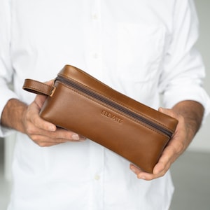 HANDGEFERTIGTER Kulturbeutel für Ihn, Herren Leder Doppler Kit, handgefertigter Reisekoffer, Kulturbeutel für Männer, Leder Kulturbeutel, Reisegeschenk