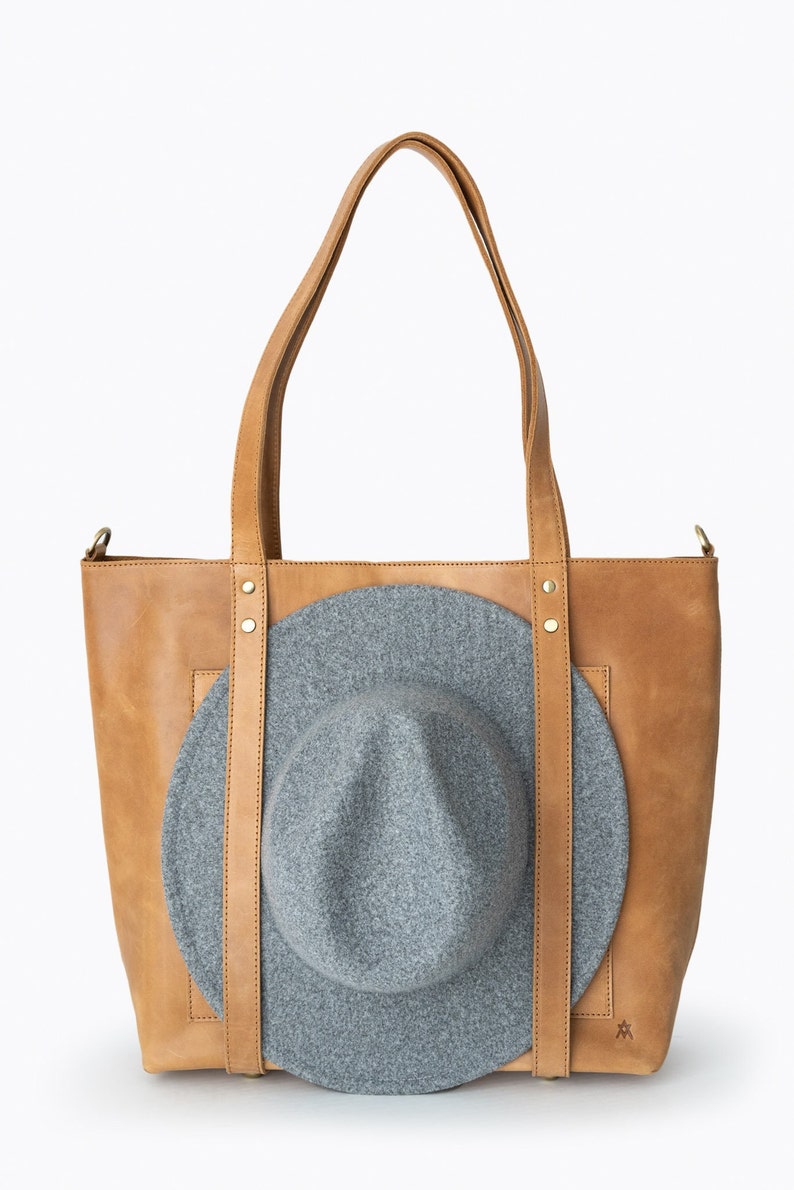 Natalie Hat Tote, leather tote, travel tote, travel bag, leather travel bag, hat bag, leather travel, tote bag, leather bag image 2