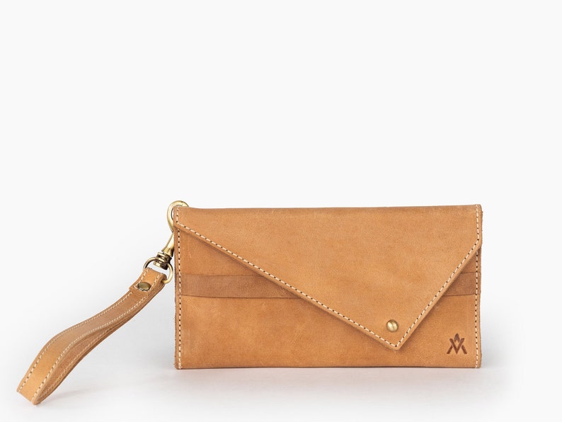 Tri-fold Wallet Unique Clutch Wallet for Women, Quality Full-Grain Leather Wristlet Wallet, 1 Best Seller Camel