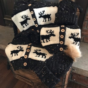 Handknit Baby/Child Black Tweed Moose Sweater