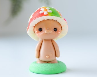 Hippie Girl Mushroom Figurine, Kawaii Mushroom, Amanita Mushroom Theme, Desk Buddy,  Car-Panion
