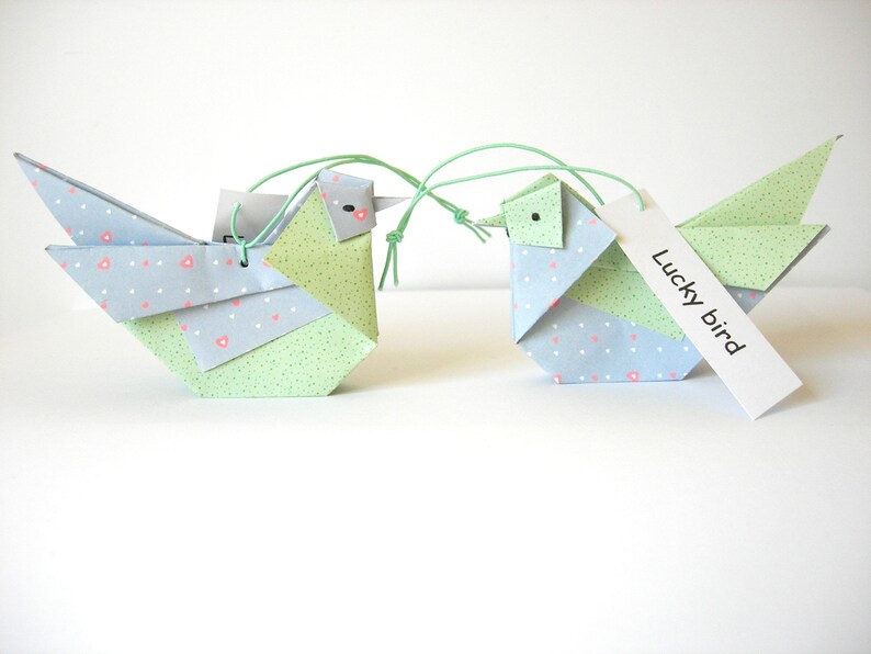 Set Origami Geluksvogeltjes, lucky birds of love-birds. foto 2