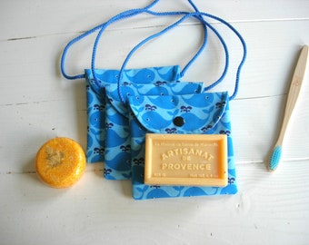 Travel pouch for soap, shampoo bar, sanitary towels, tampons, pads ect.