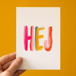 HEJ • Typografische Grußkarte in knalligen Farben •  DIN A6 • Willkommen • Geschenk zur Geburt, Umzug, Geburtstag, etc.